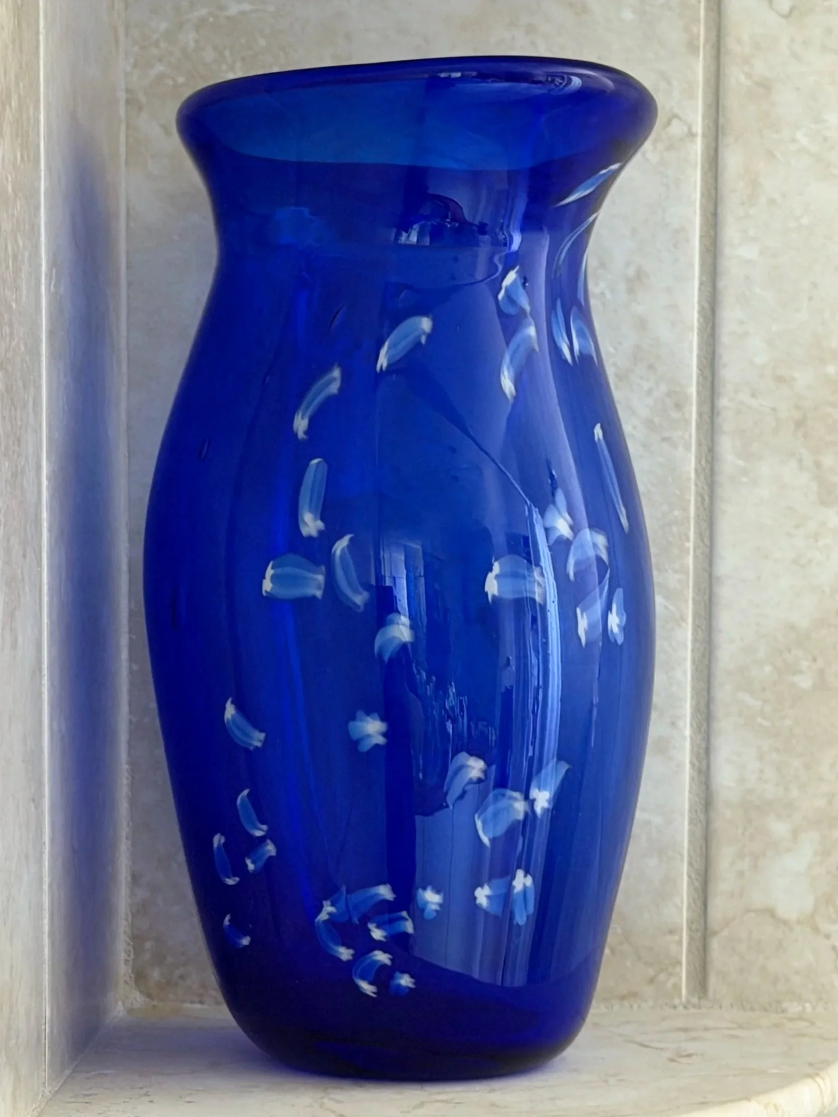 Handblown glass vase: Cobalt blue with shooting stars.
