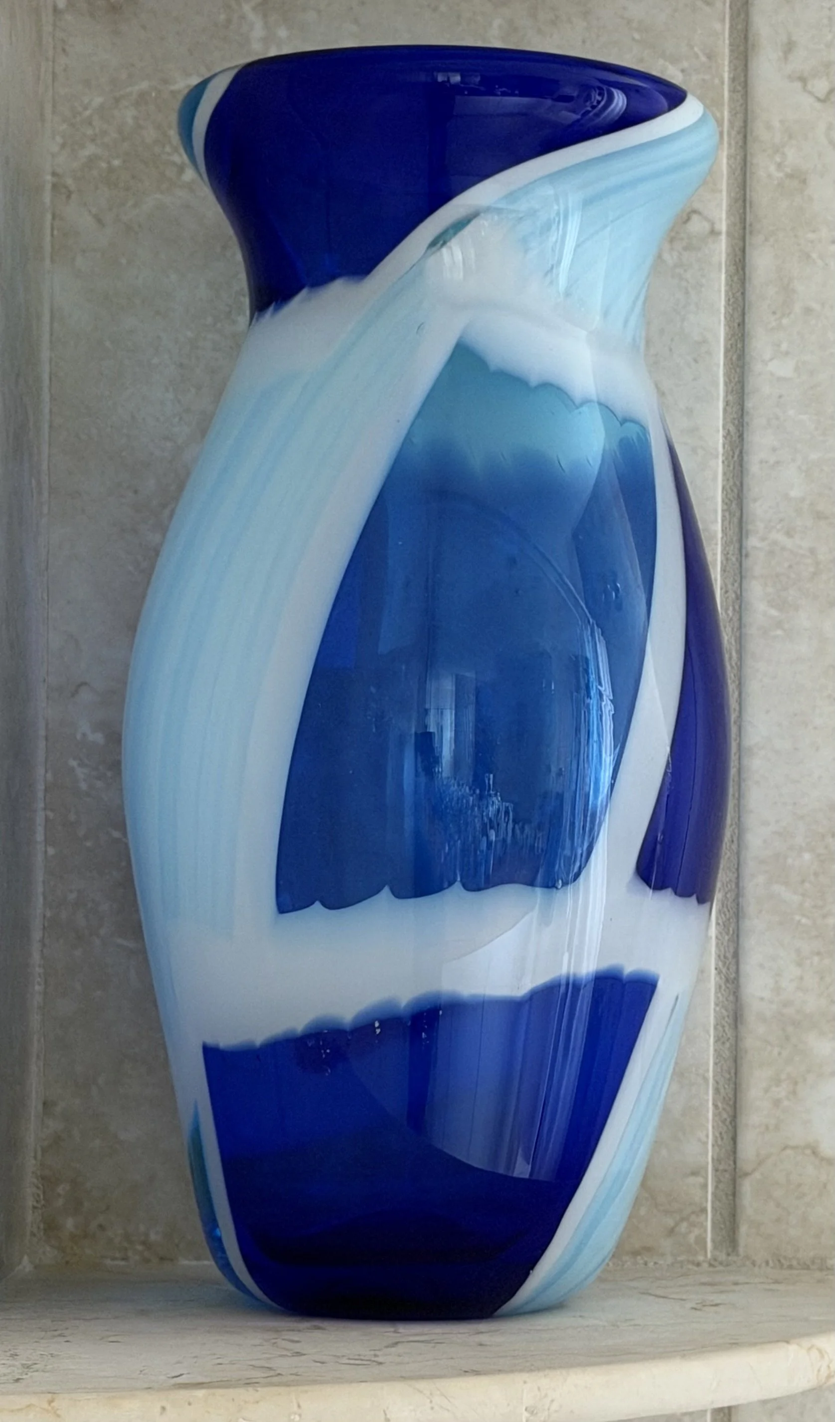 Cobalt blue, aqua and light blue with white stripes