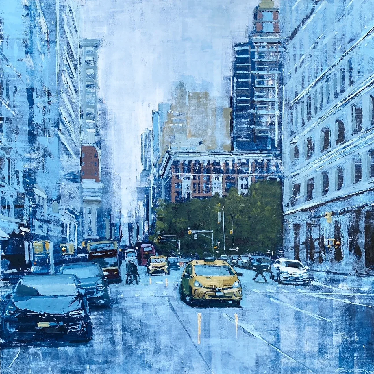 Blue Fifth Avenue - 100 x 100 - Huile sur bois