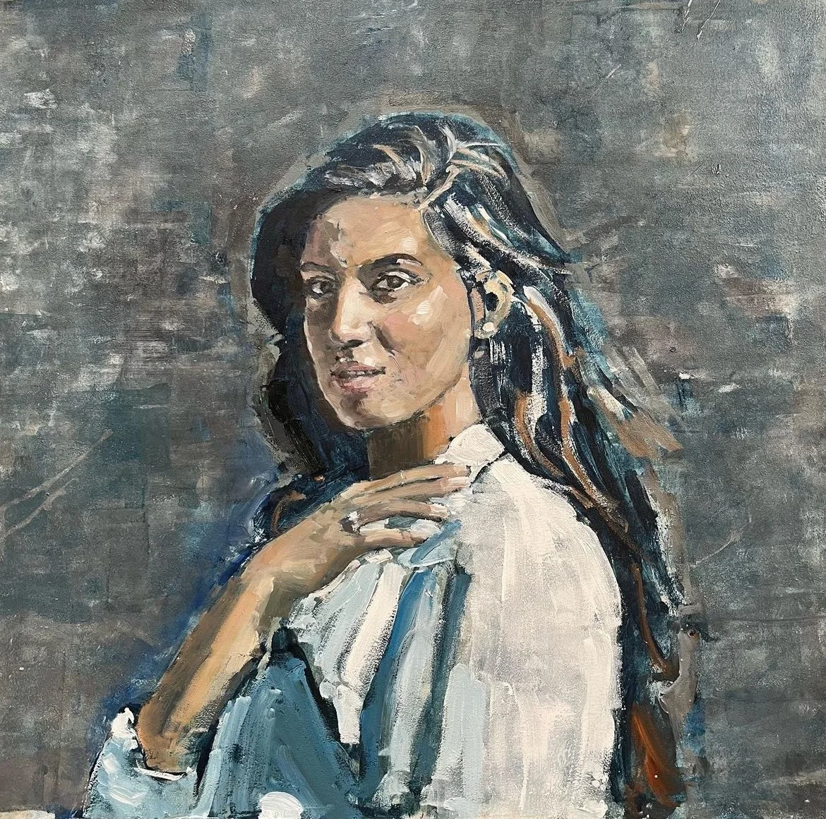 The Flight attendant - 36 x 36 cm - Huile sur bois