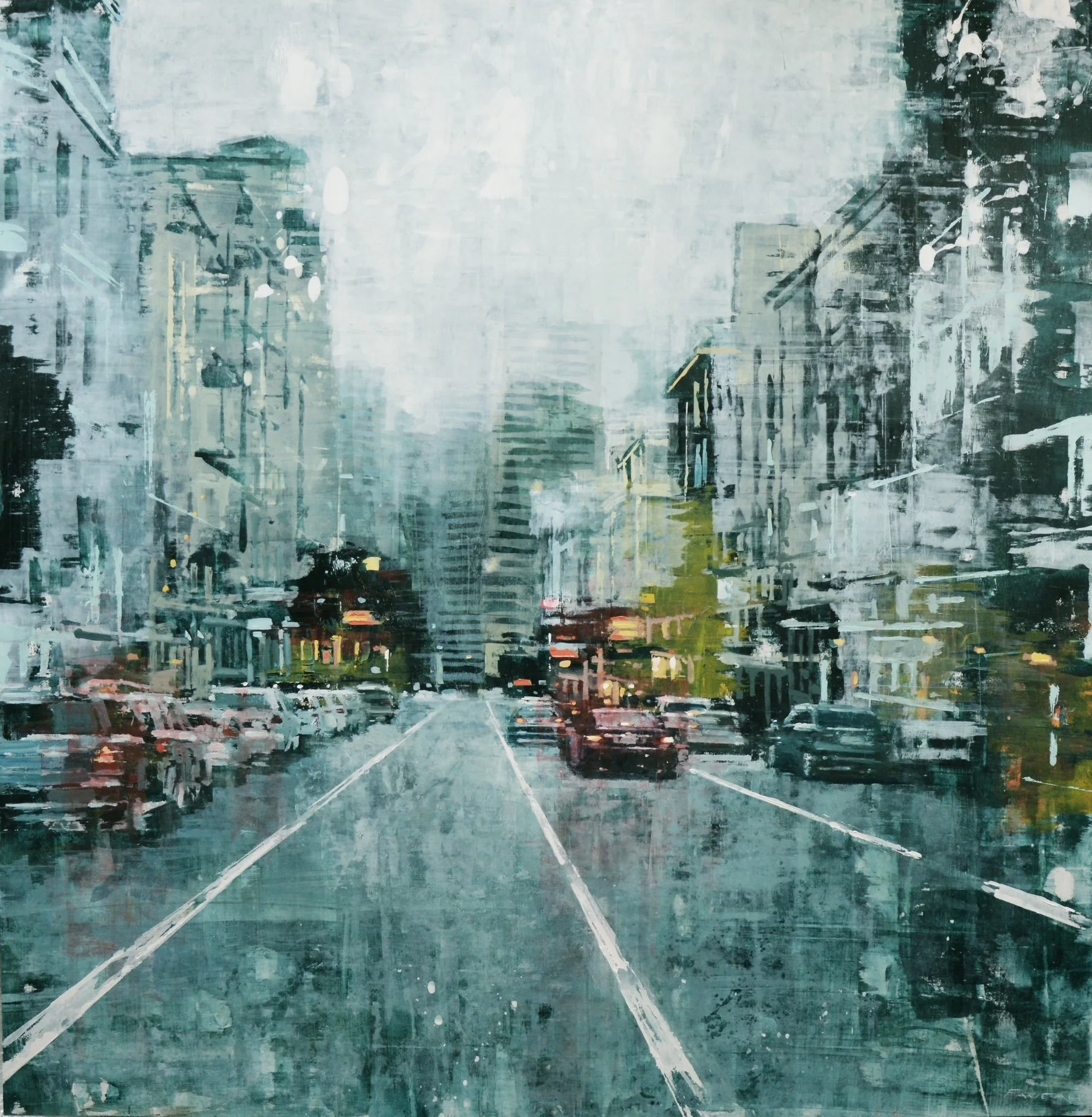 Bush Street rain - 120 x 120 cm - Huile sur bois