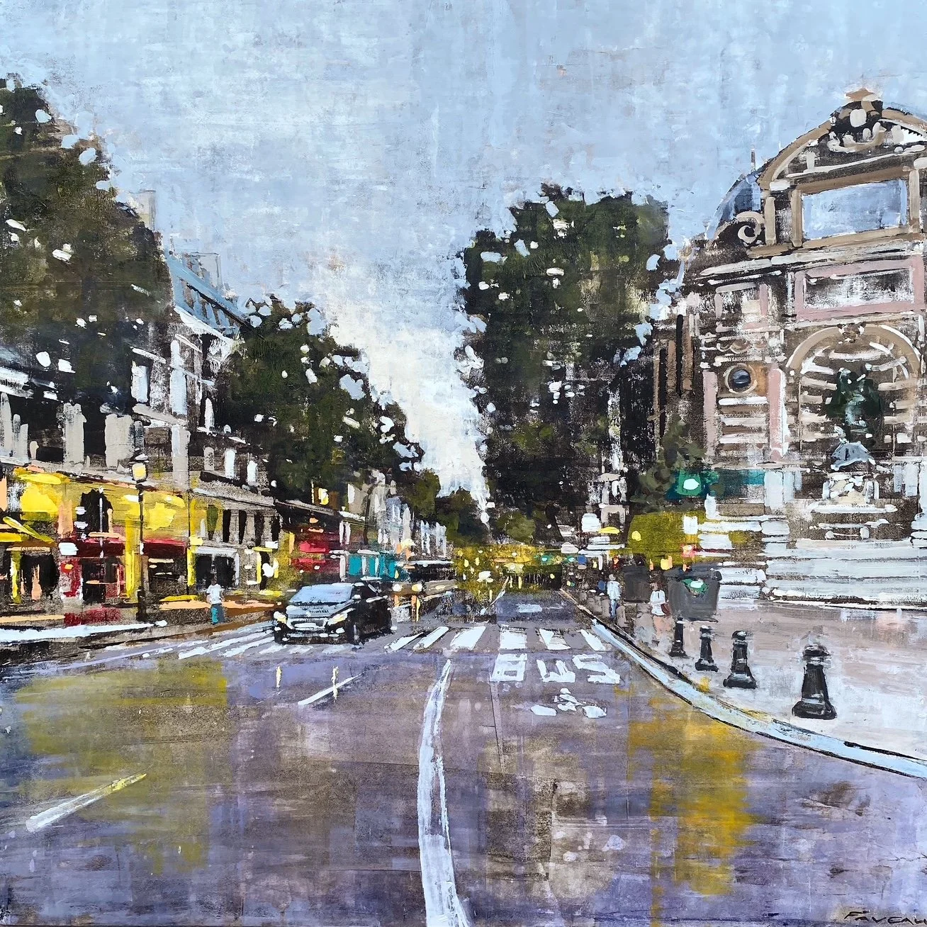 Fontaine Saint-Michel - 100 x 100 cm - Huile sur bois