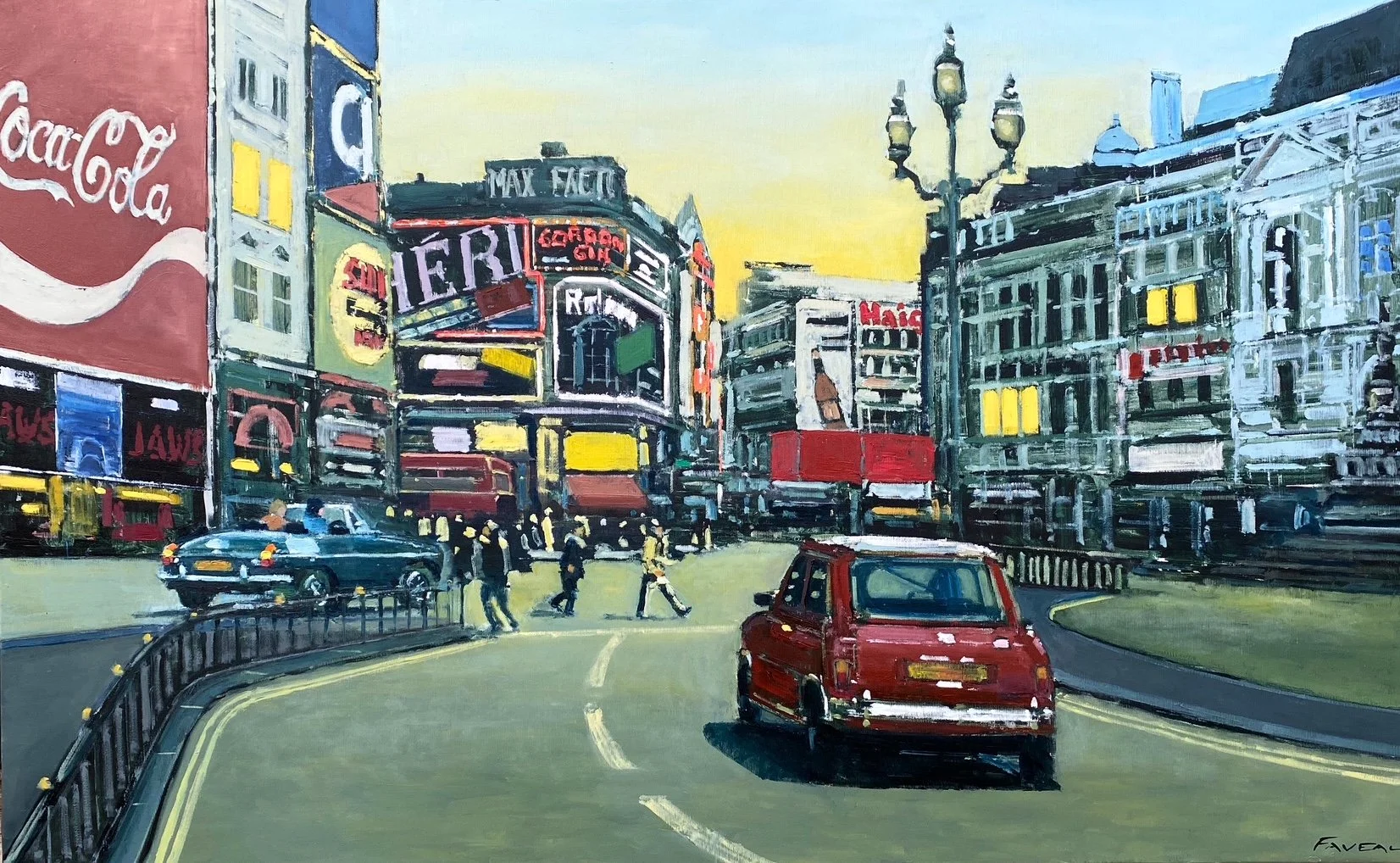 Picadilly Circus 70's - 130 x 89 cm - Huile sur toile