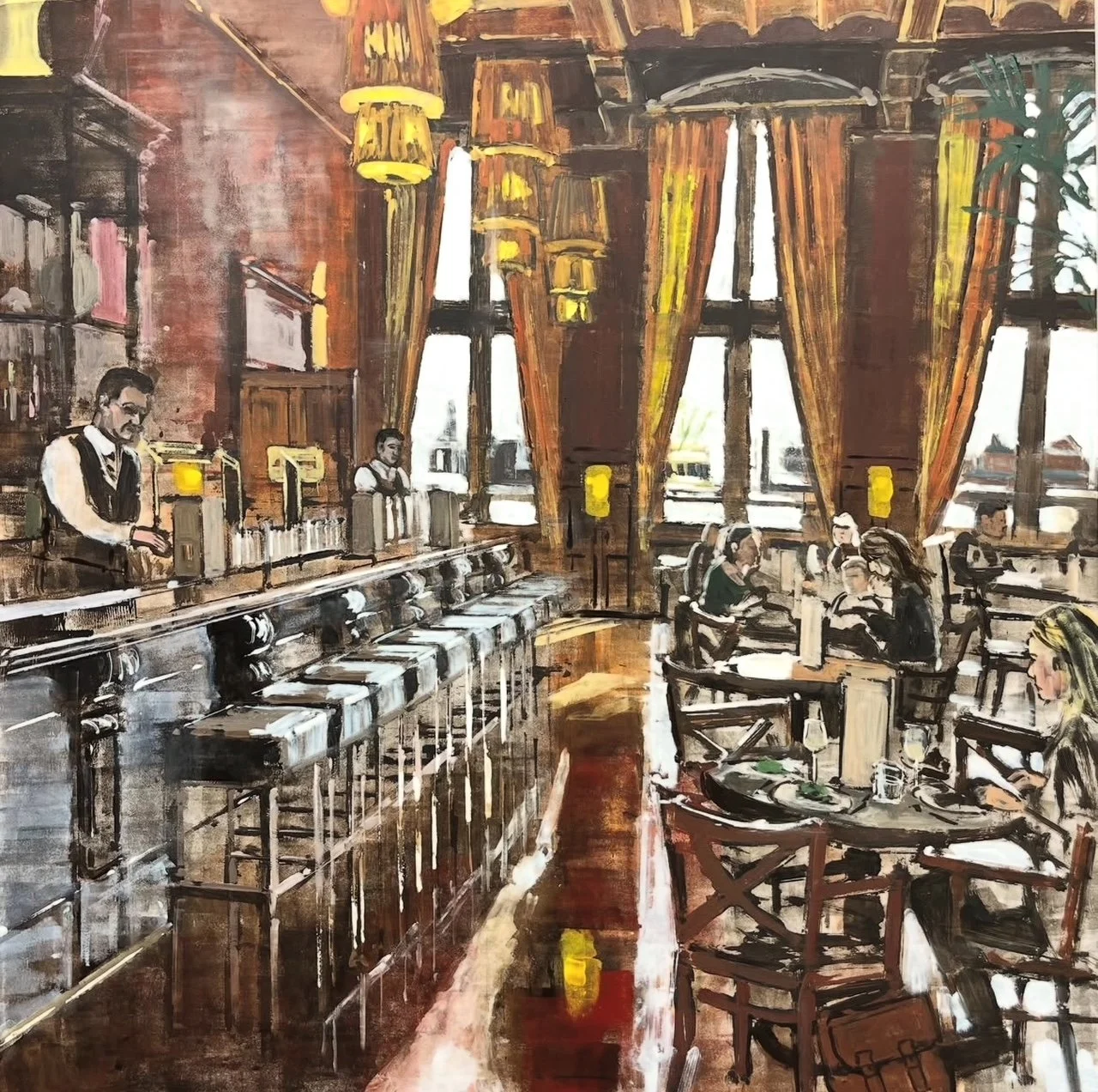 Grand cafe Amsterdam - 80 x 80 cm - Huile sur bois