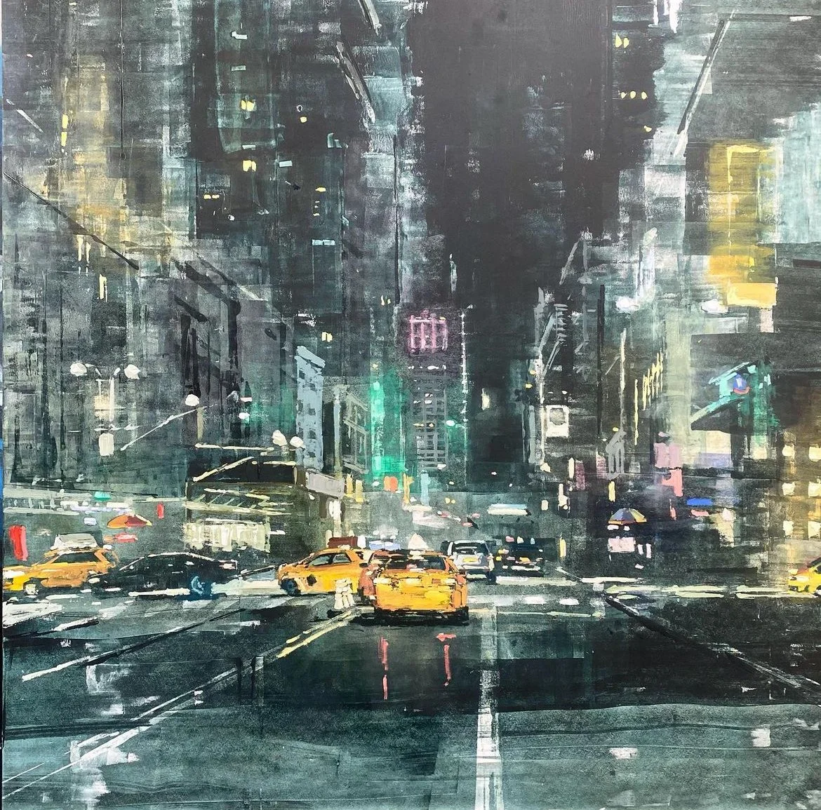 34th Street in green - 100 x 100 cm - Huile sur bois