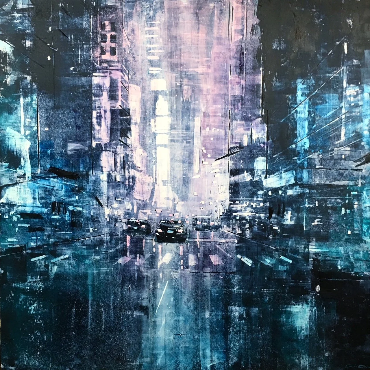 Times Square Fantasy - 120 x 120 cm - Huile sur bois
