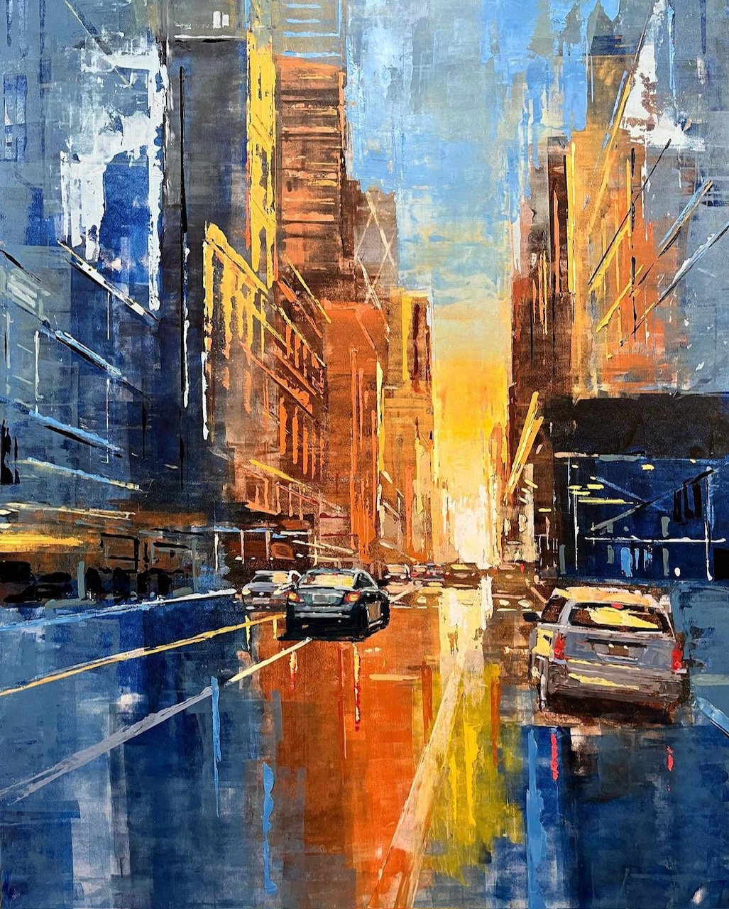 57th Street sunset - 116 x 89 cm - Huile sur bois