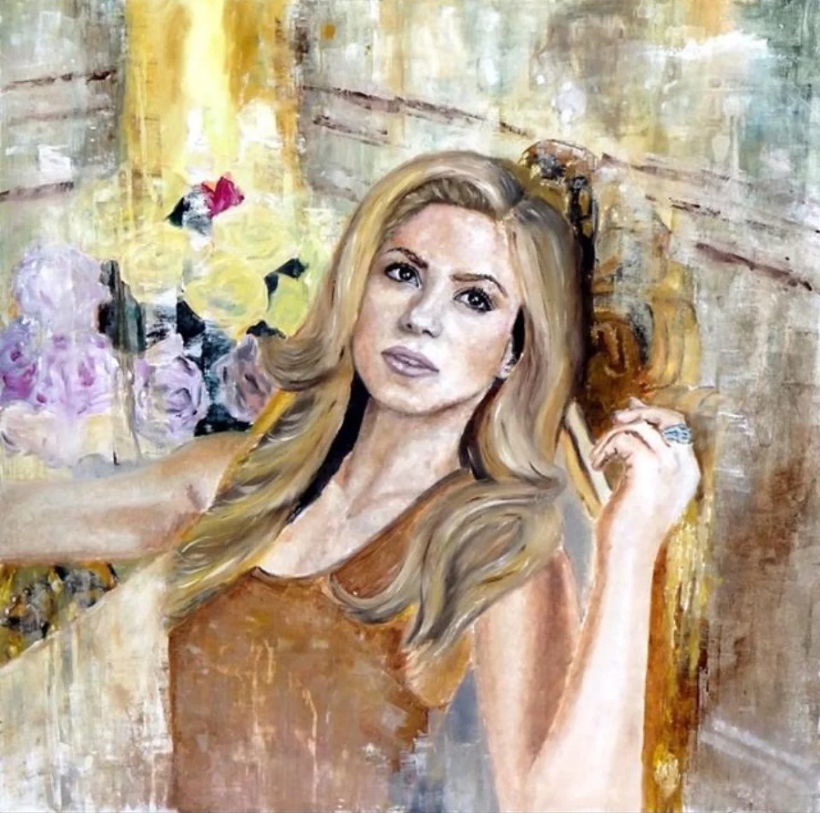 The Columbian singer - 100 x 100 cm - Huile sur bois