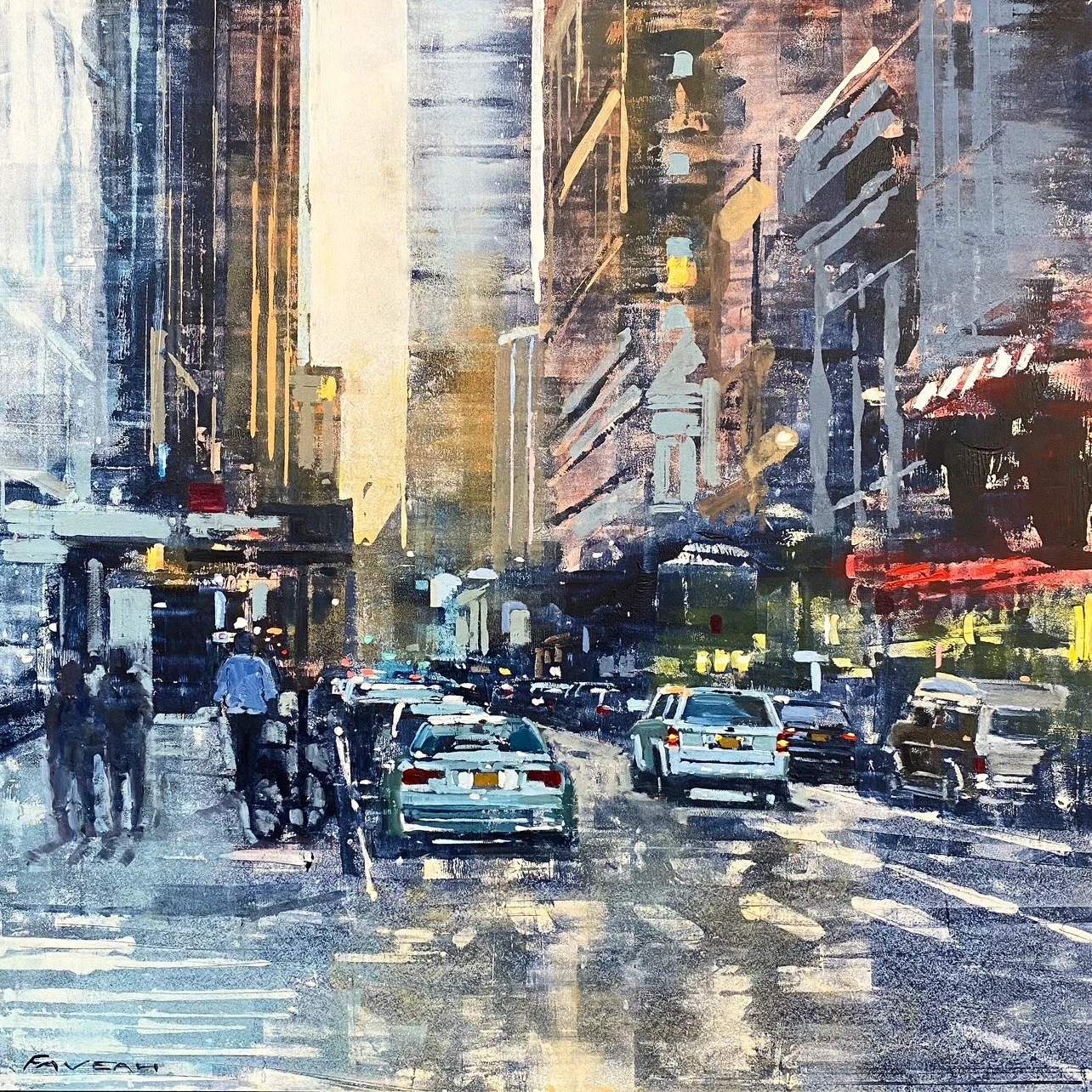 Approaching the Madison Square Garden - 80 x 80 cm - Huile sur bois
