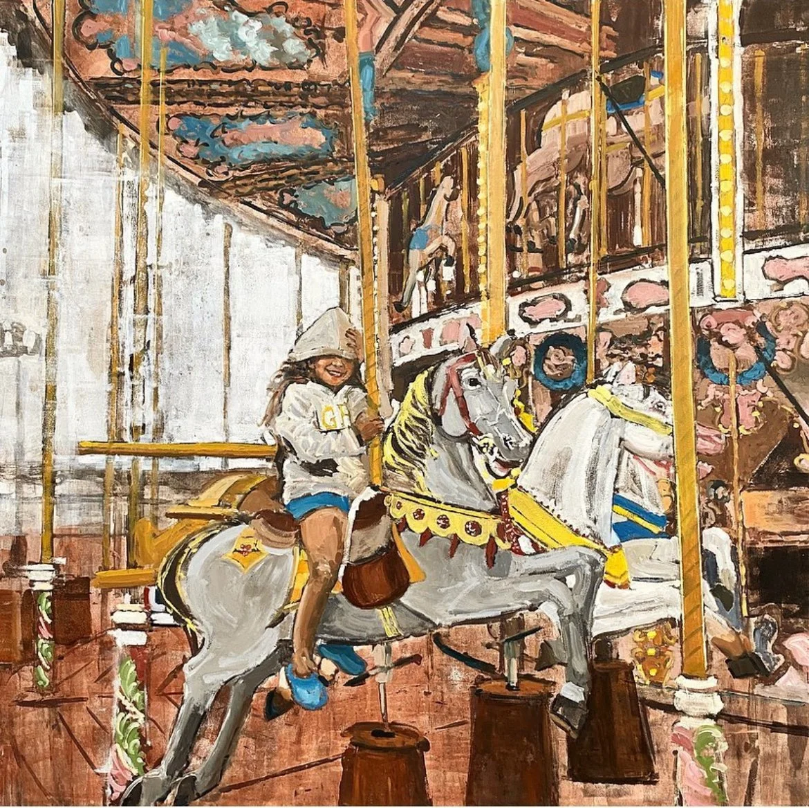 Carrousel - 100 x 100 cm - Huile sur bois