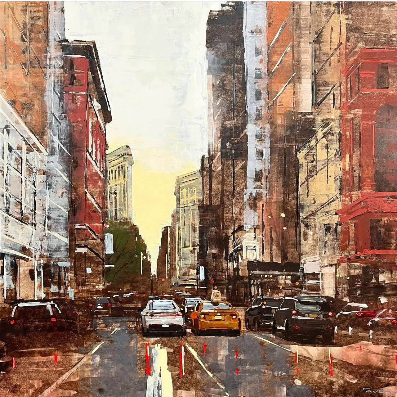 Sunset on 5th Avenue - 100 x 100 cm - Huile sur bois