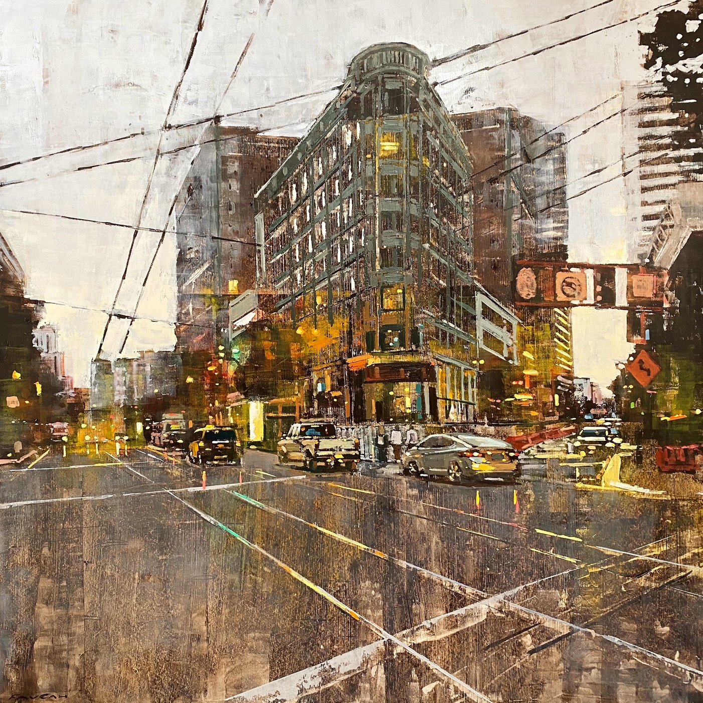 Market Street evening - 120 x 120 cm - Huile sur bois 