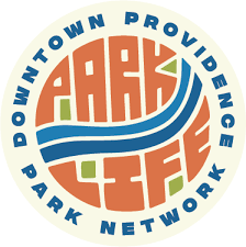 Logo for the Downtown Providence Park Network featuring the words 'Downtown Providence Park Network' and a stylized depiction of a river or water flowing.