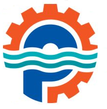 Logo with a gear, waves, and a sun