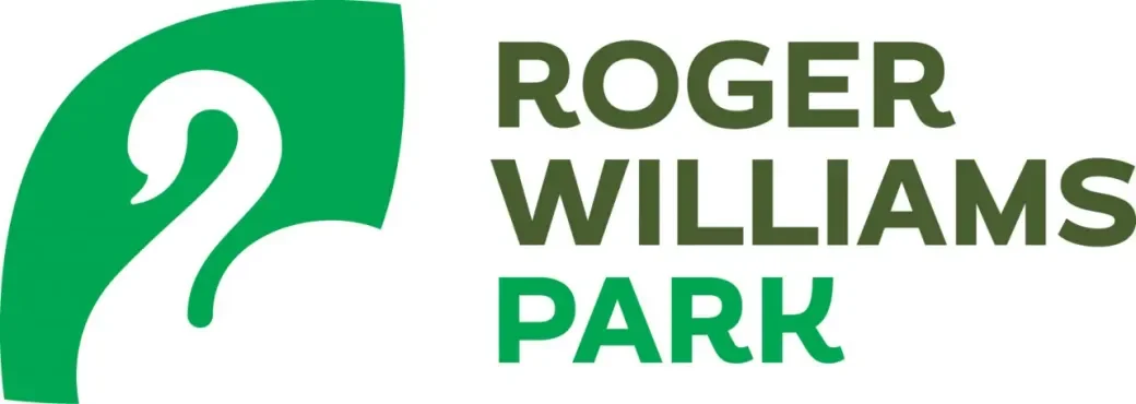 Logo of Roger Williams Park featuring a green stylized leaf with a white question mark inside, and the text 'ROGER WILLIAMS PARK' in green and black.