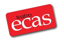 Red rectangular logo with black and white text reading 'teatro ecas'