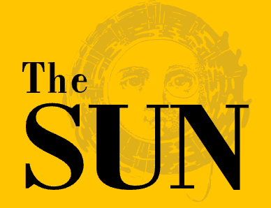 The Sun magazine logo with a yellow background and an illustration of the sun's face.