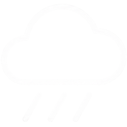 A white icon of a cloud with rain on a black background.