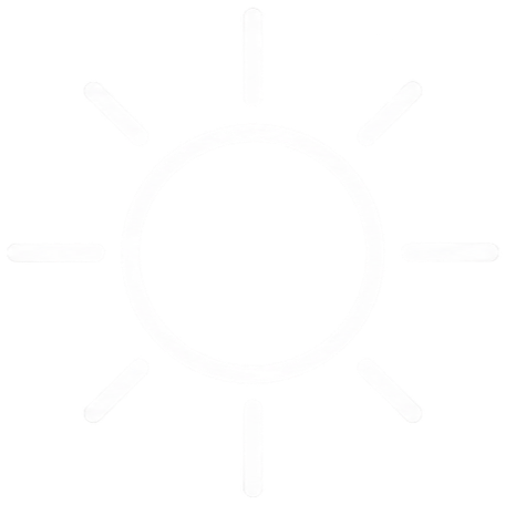 Hand-drawn white sun symbol with a circle and radiating rays on a black background.