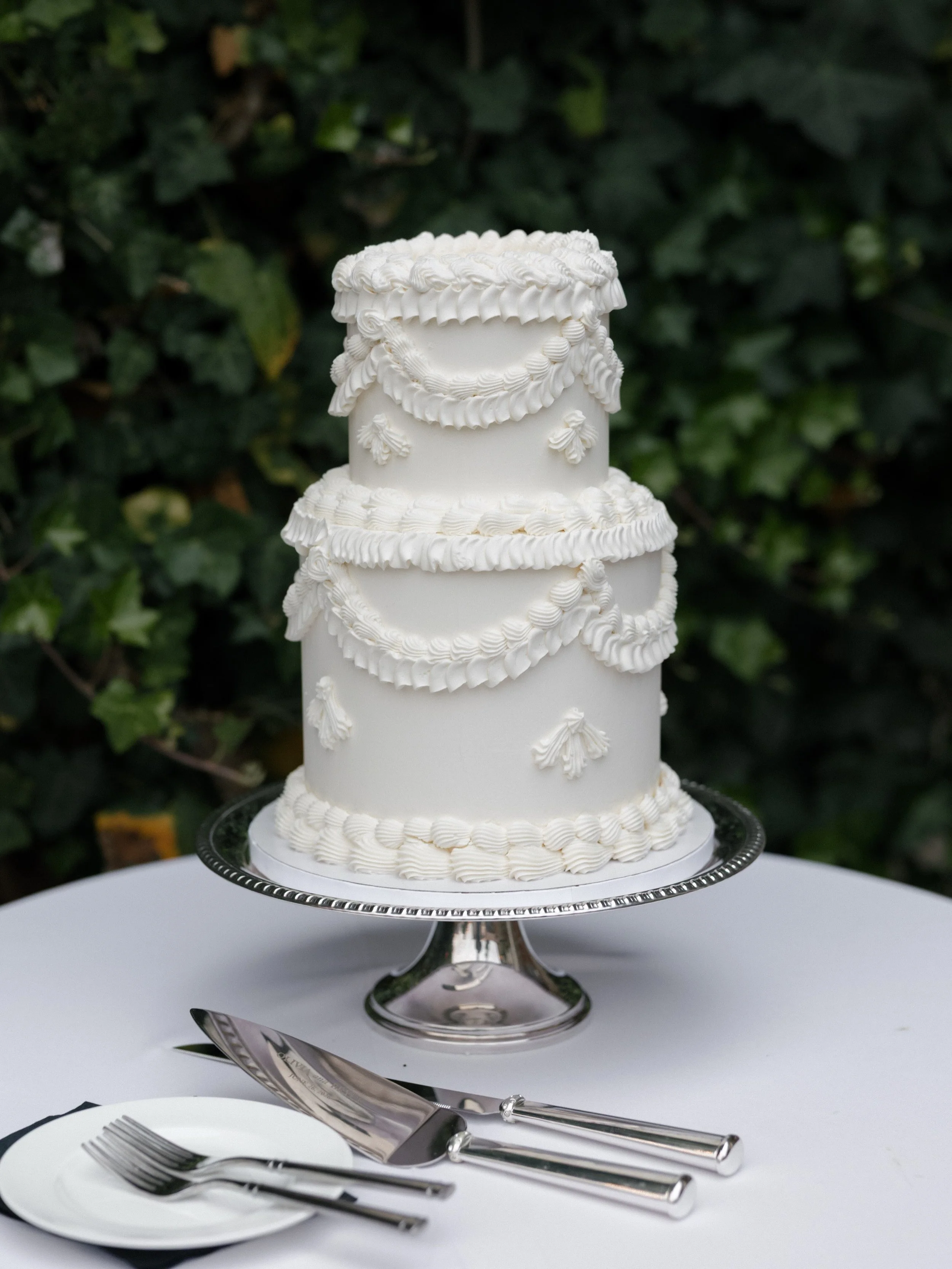 Wedding Cake and silverware for wedding day