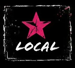 Pink star with the word 'LOCAL' beneath it on a black background.