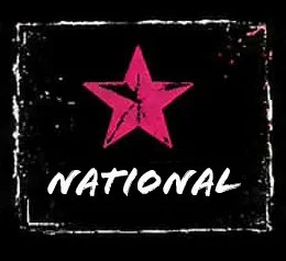 Pink star with the word 'NATIONAL' written below on a black distressed background.