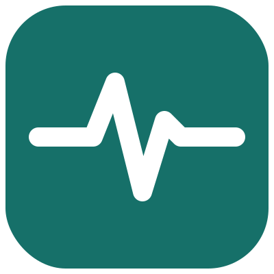 Heartbeat line icon on a teal background.