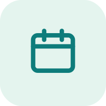 A simple icon of a calendar with a teal outline on a light background.