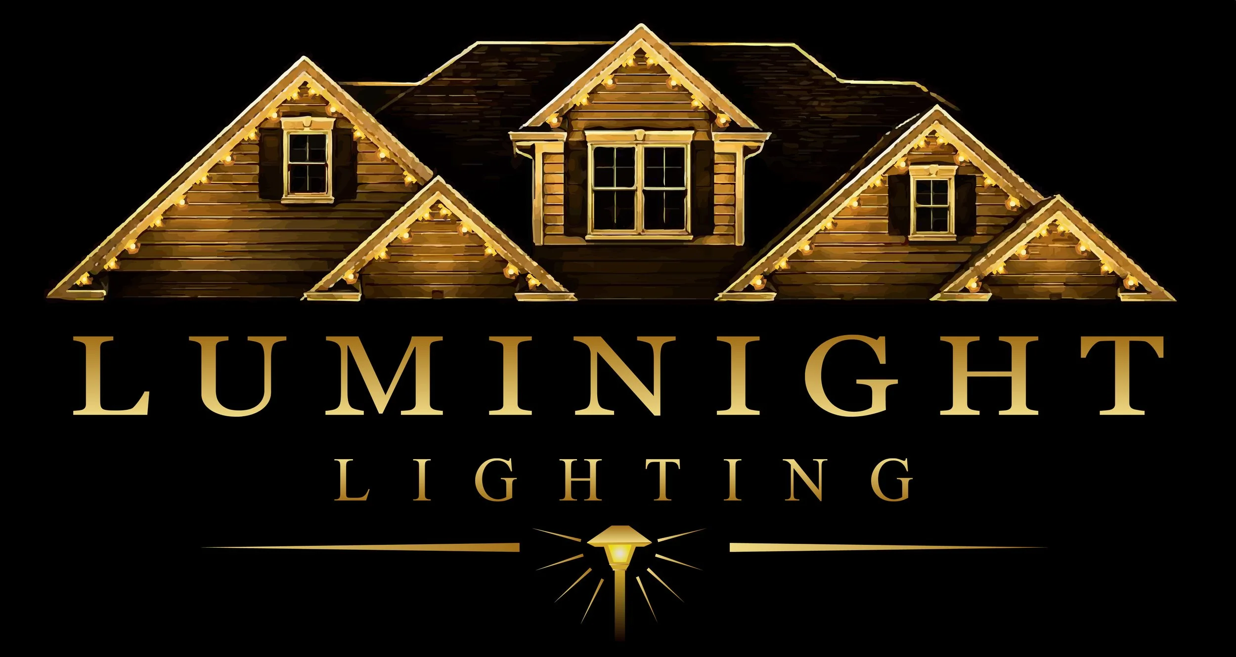 A logo for Lumminght Lighting featuring a stylized house with illuminated outline and the text 'Lumminght Lighting' in gold letters on a black background.