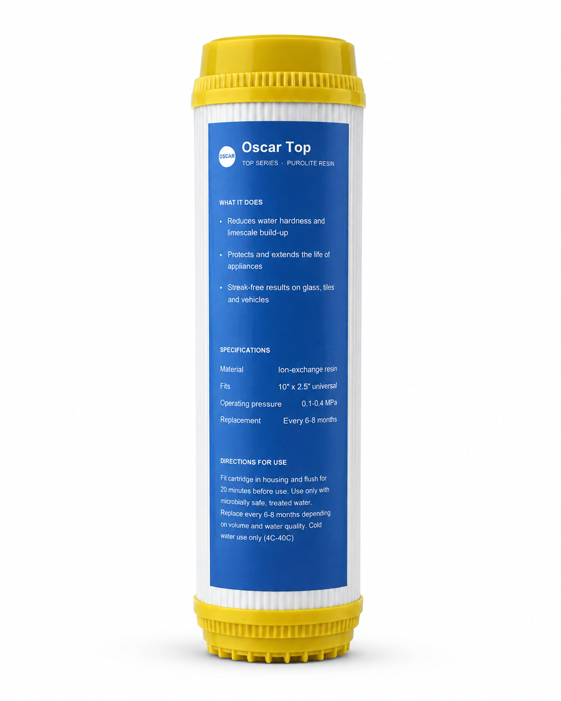 Oscar Top Ion-Exchange Resin Water Softening Cartridge – 10" × 2.5"