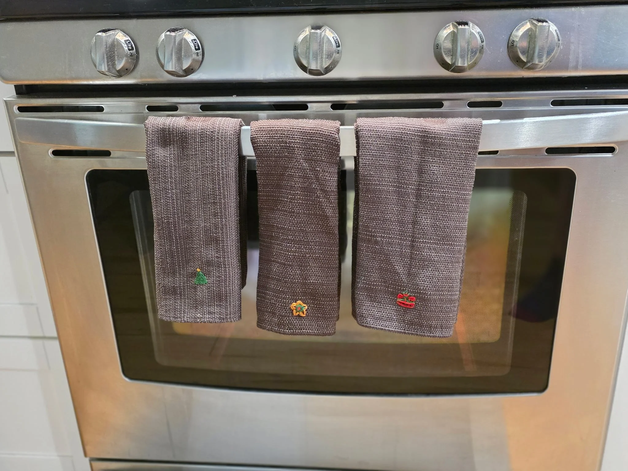 Brown Tea Towel w/Holiday Design