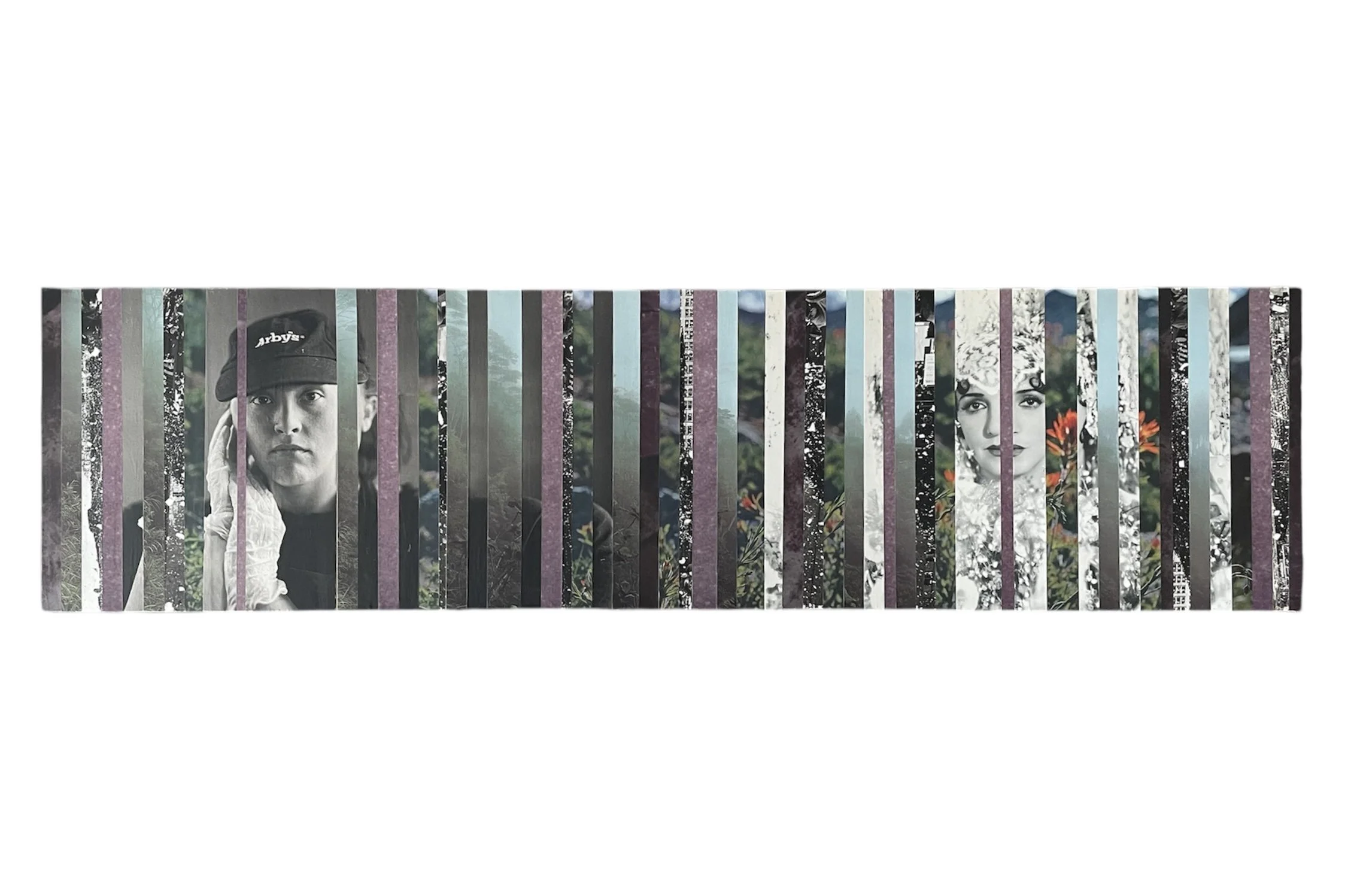 "La Thune" collage on mdf board 31.25 x 8" 2025