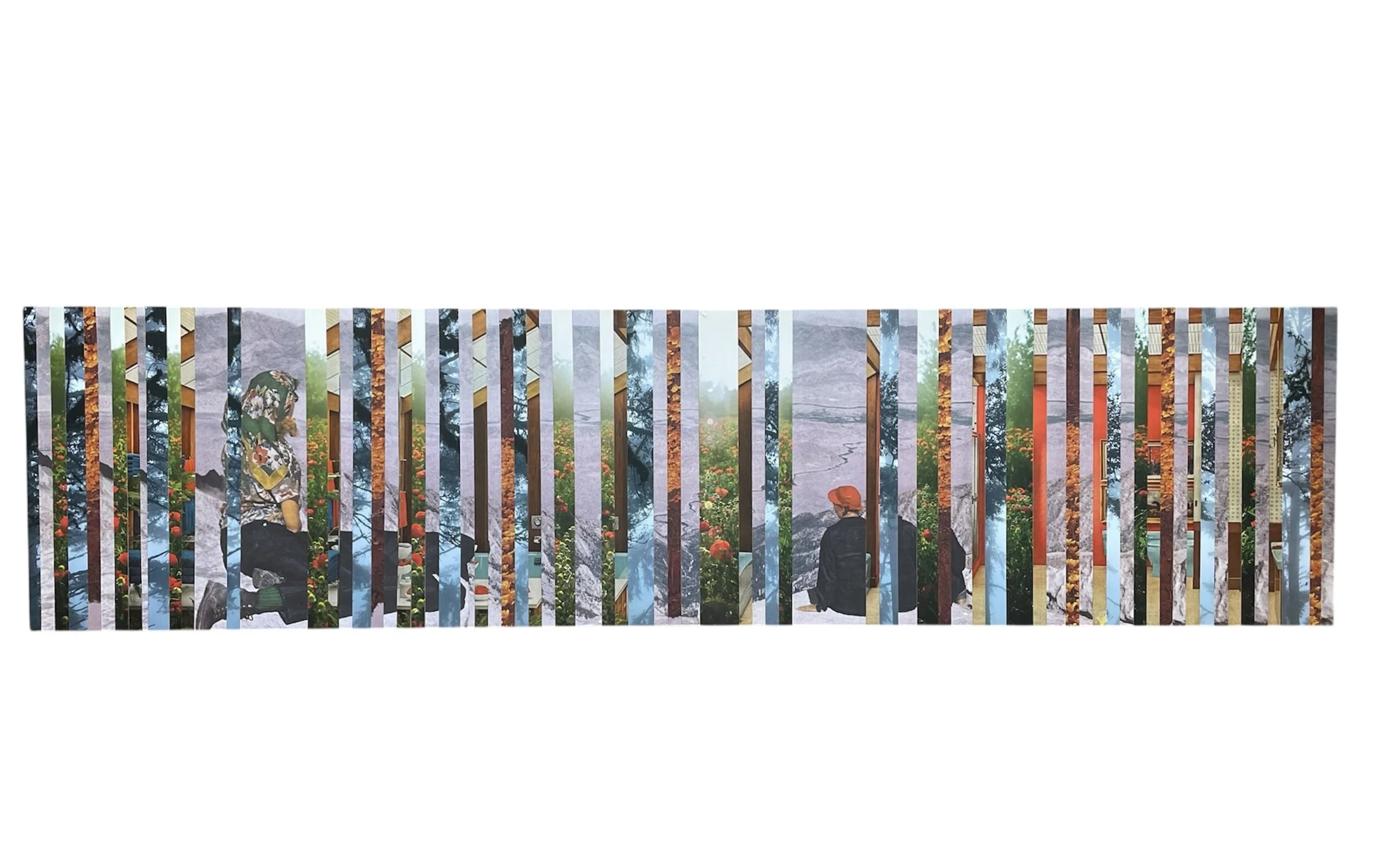 "the next chapter"
collage on mdf board 49 x 12" 2026
