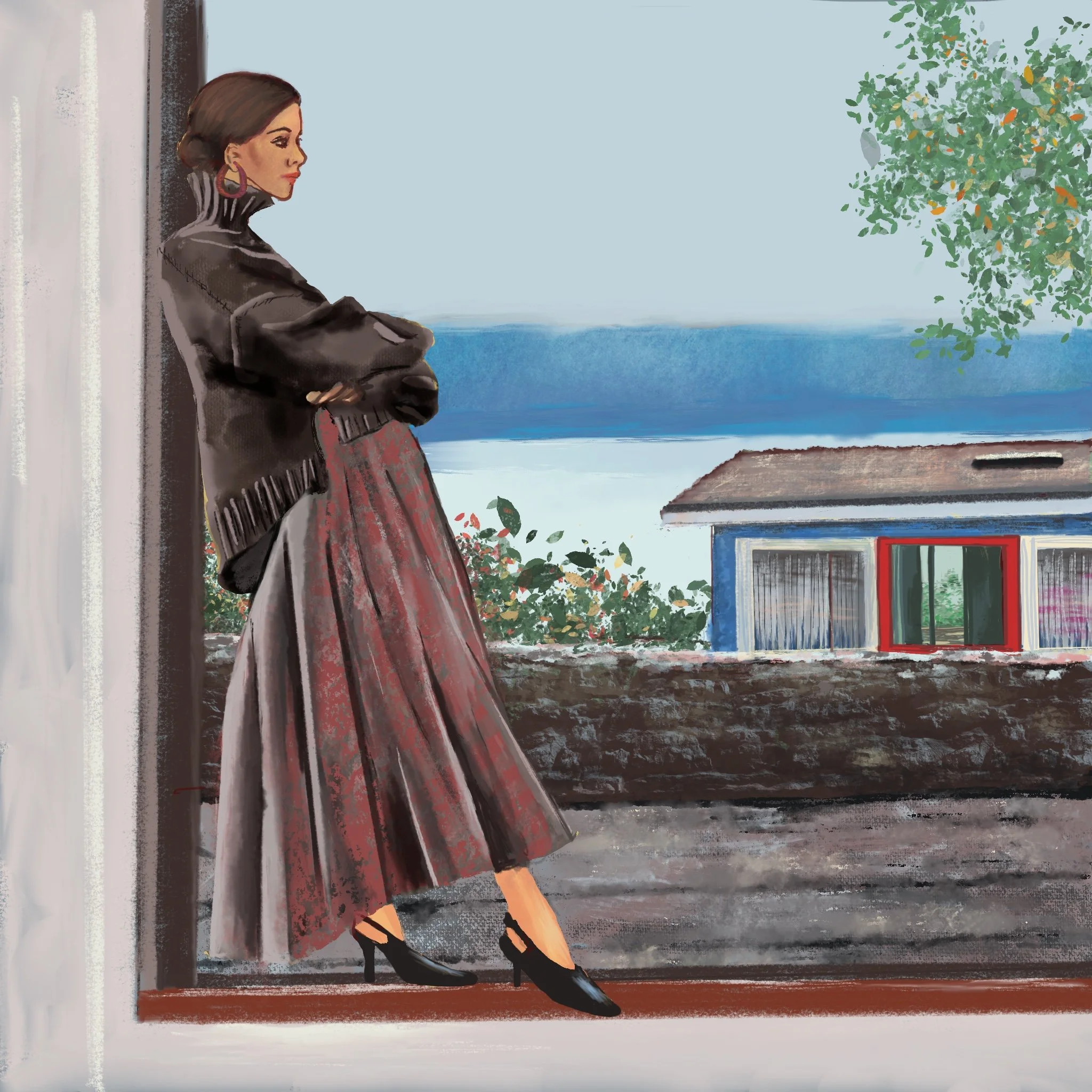 "girl in window" digital illustration (procreate) 2021