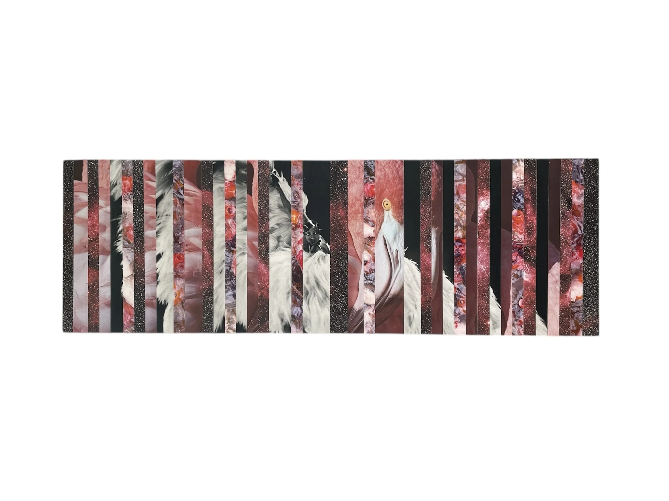 "the fabulous flamingo of France"
collage on mdf board 24 x 8" 2024