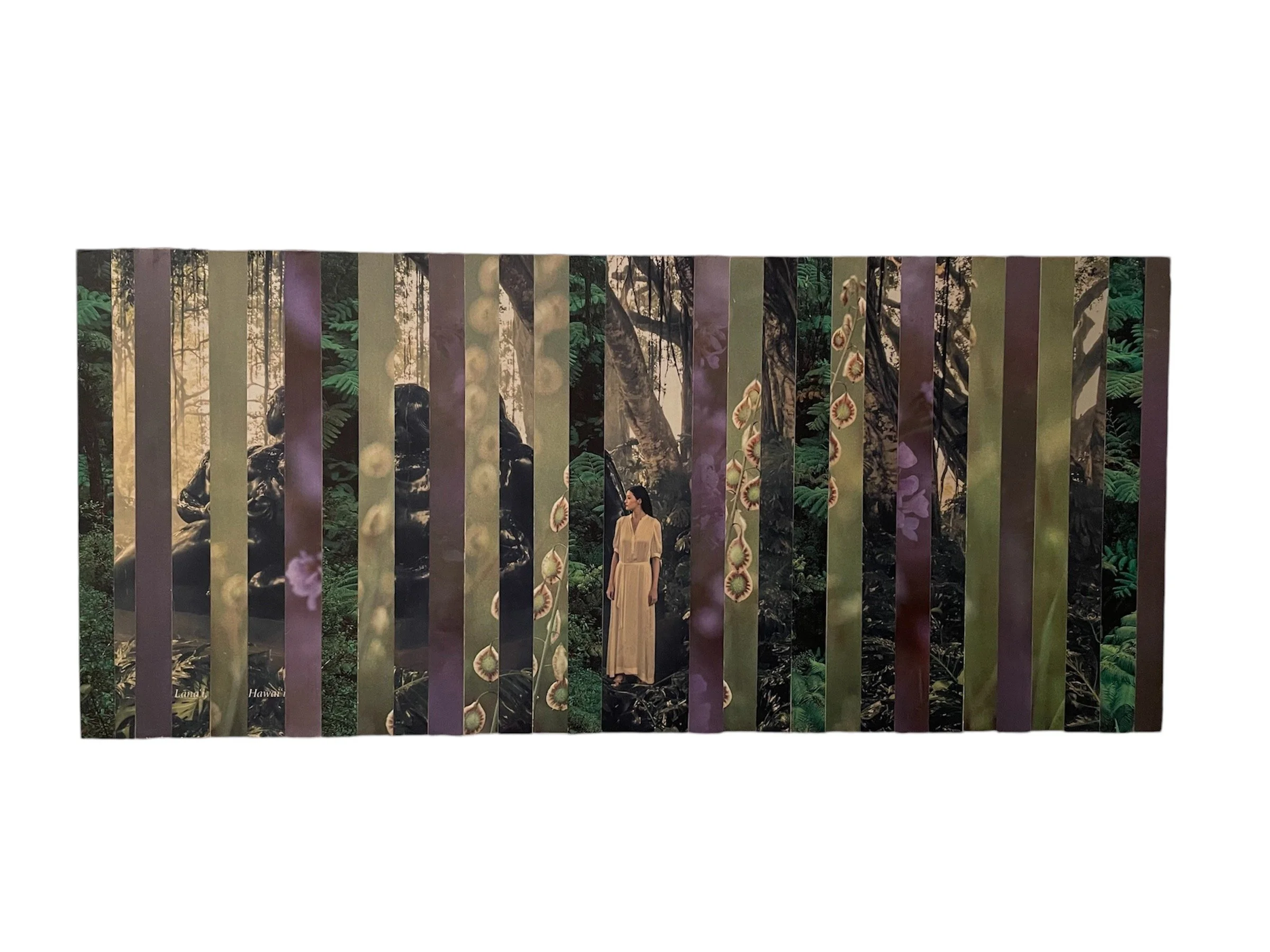 "reflection in a moment" collage on mdf board 7 x 16" 2024