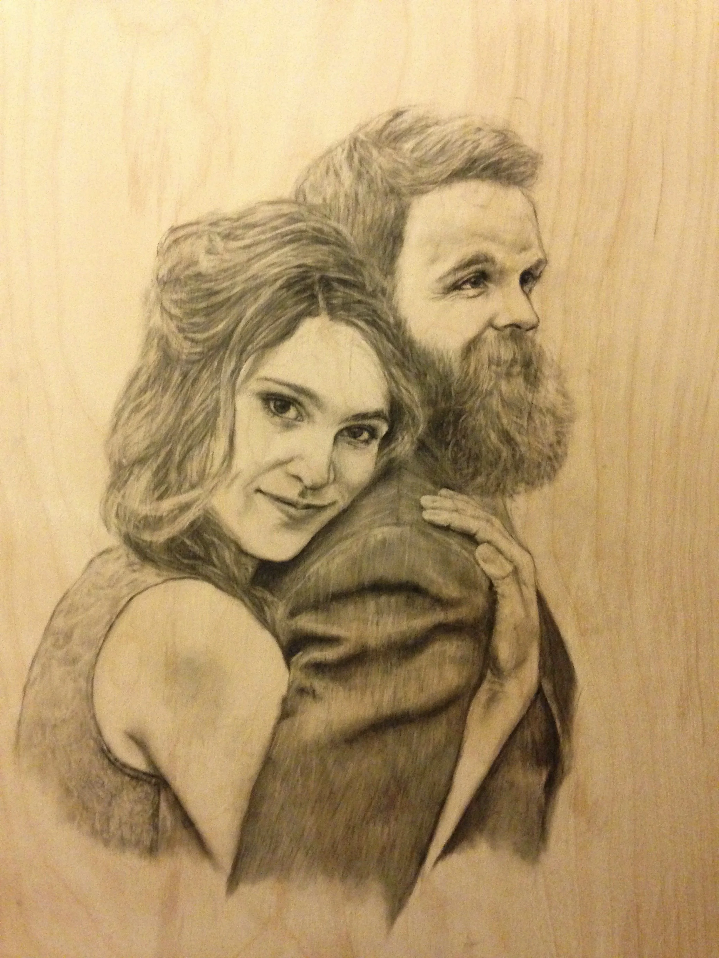 "Hannah and Ben" commission, charcoal on wood 2014