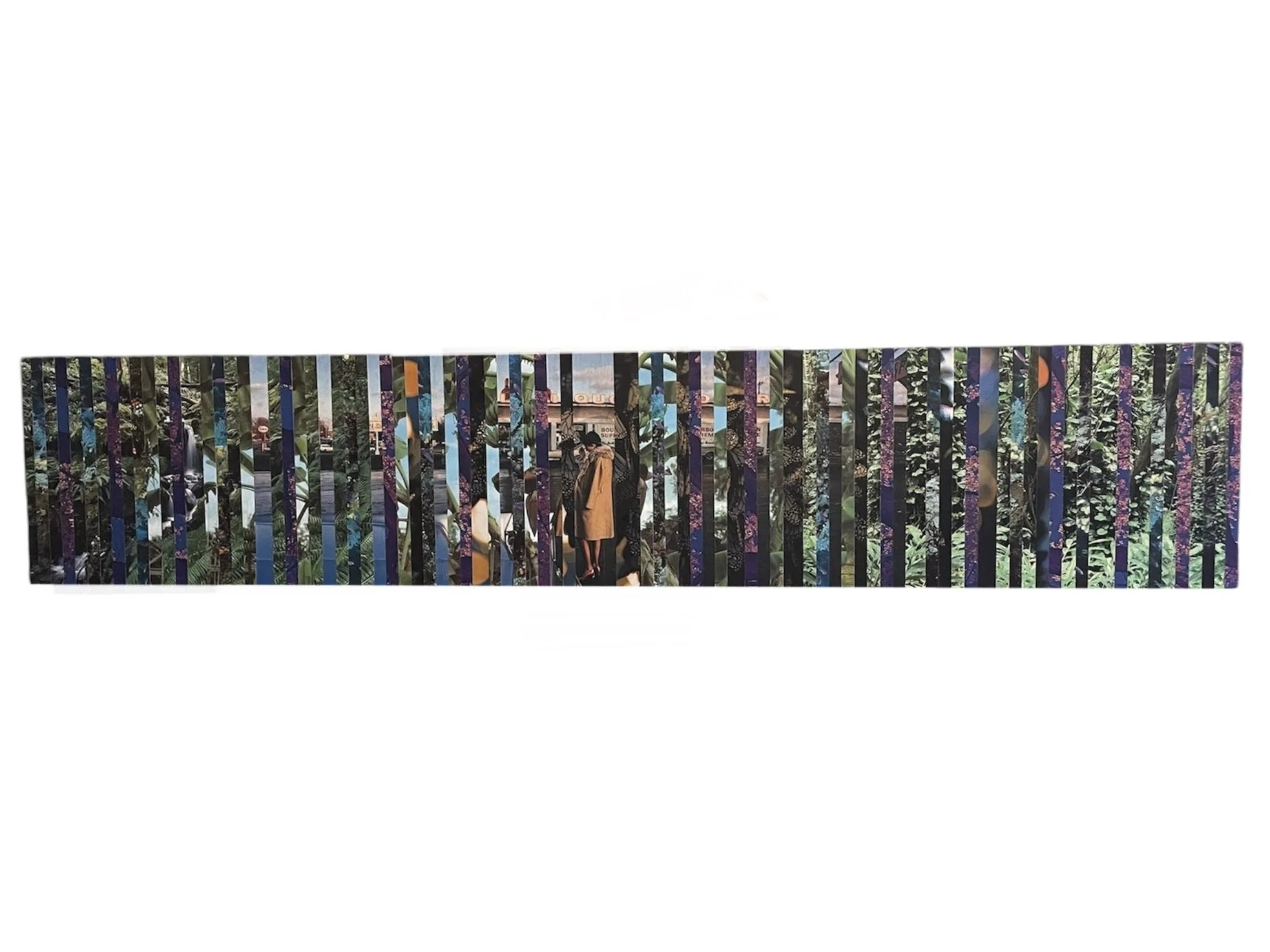 "butterflies and paradise" collage on mdf board 9.75 x 48" 2024 (commission piece)