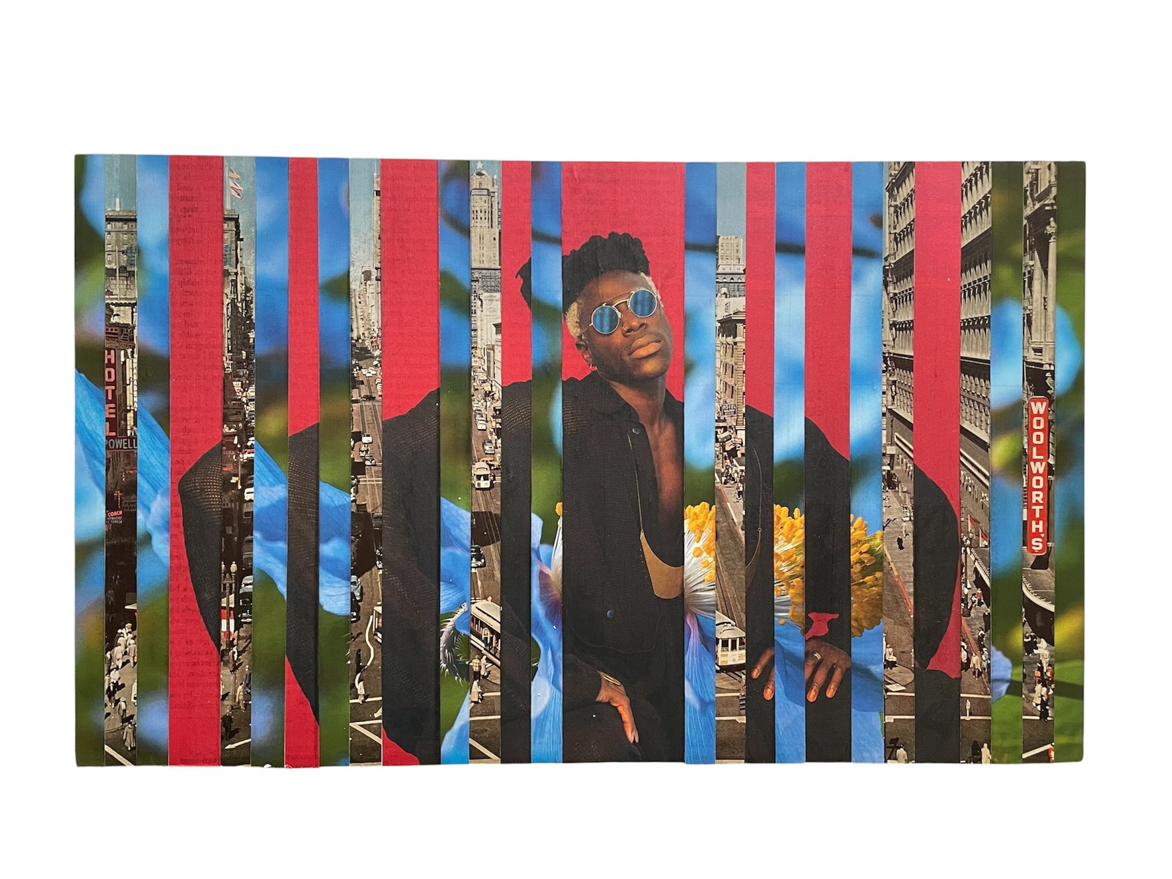 "Blue" collage on foam board 16 x 9.75" 2026