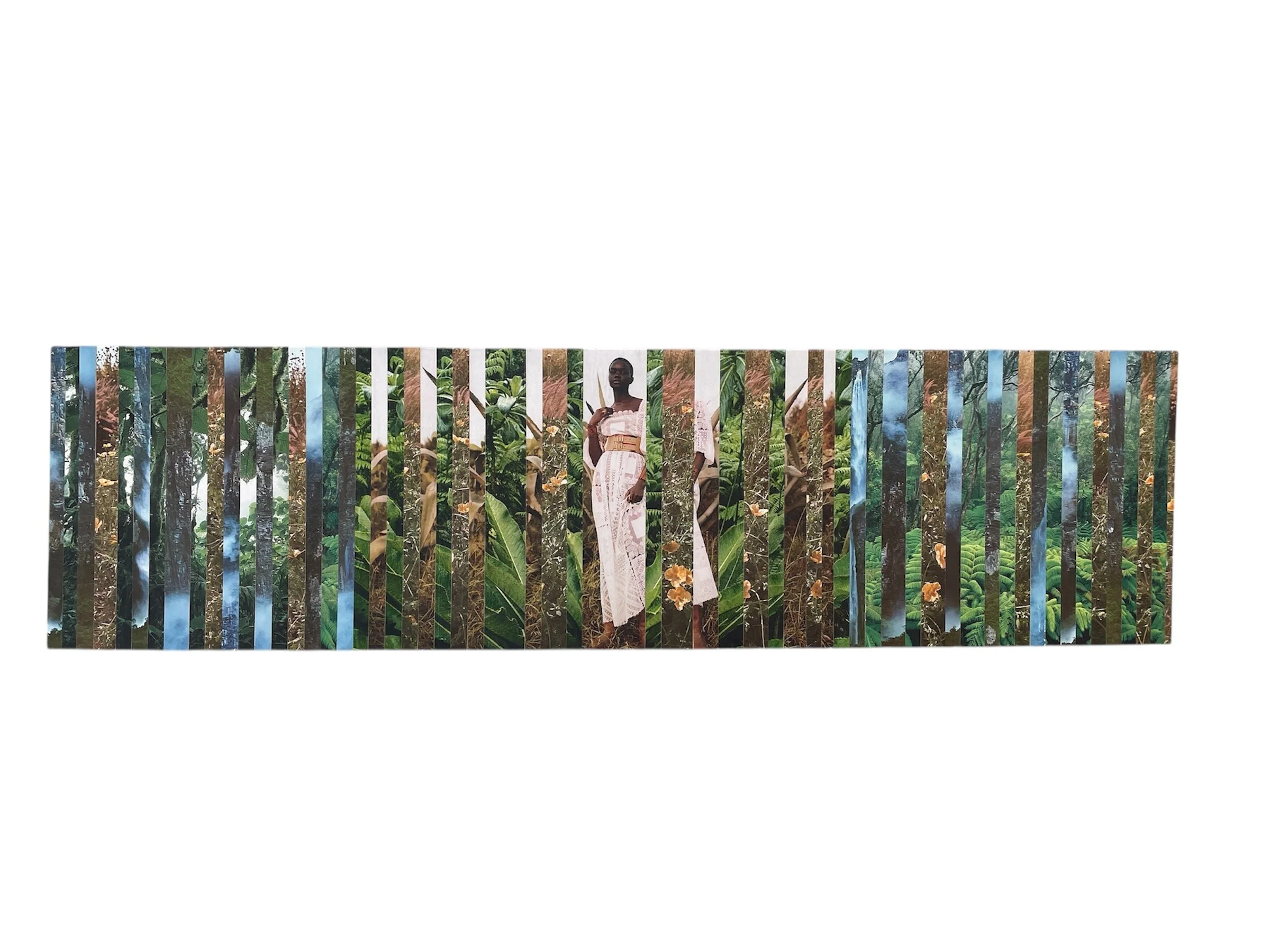 "rebirth of Venus" collage on wood 36 x 9.5" 2024