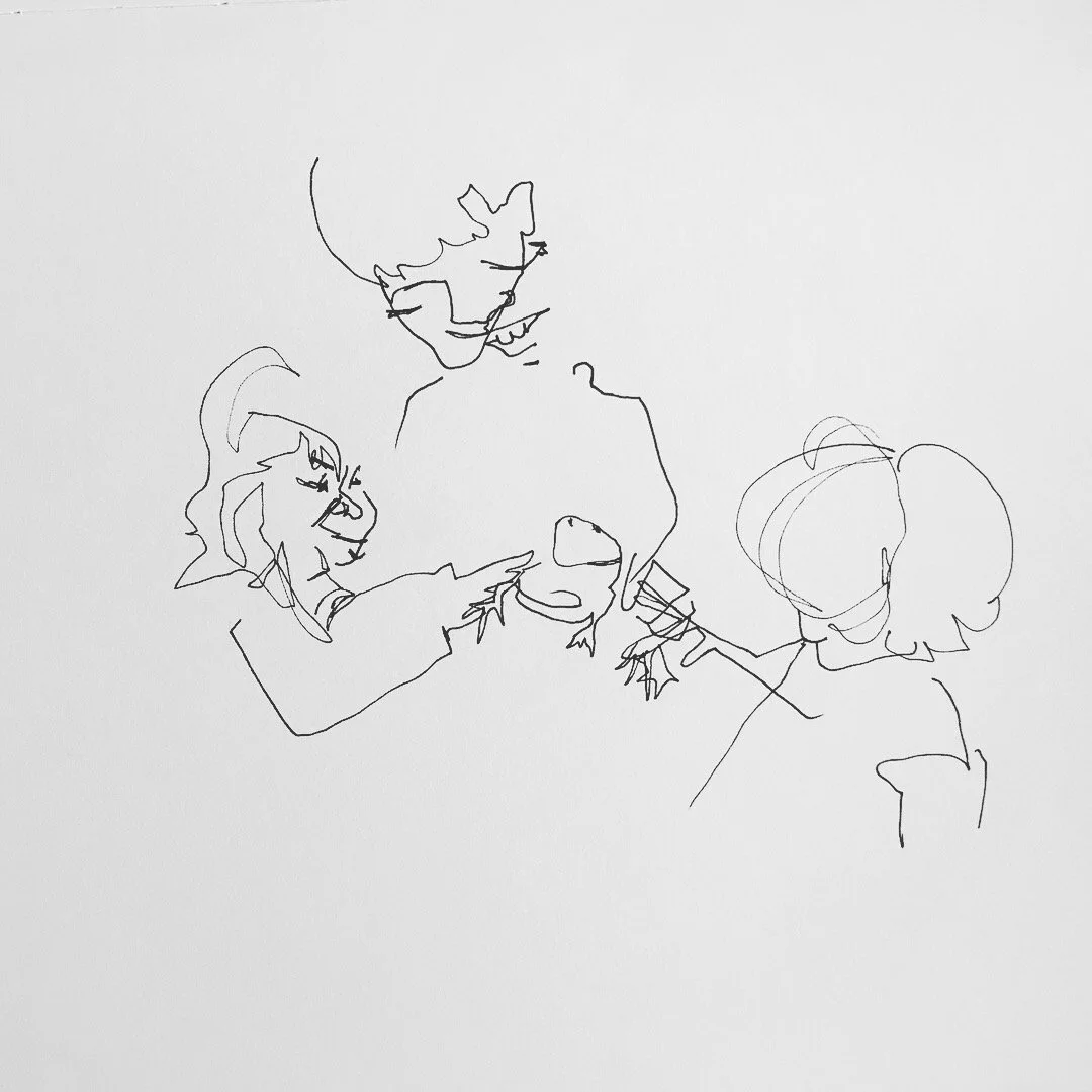 "kids and frog" pen drawing