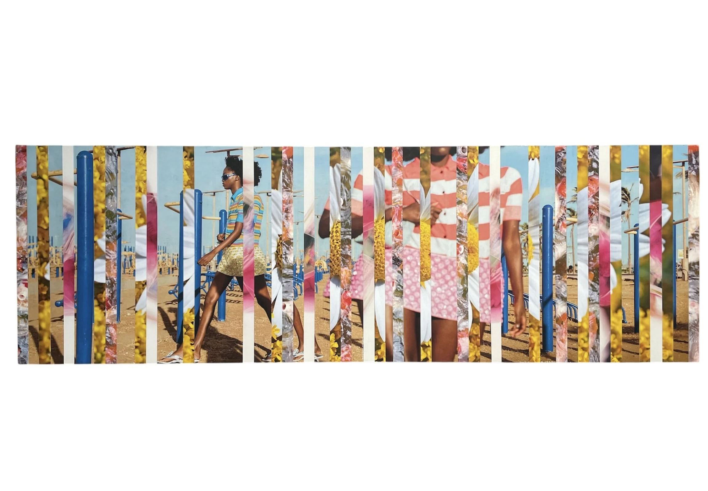 "SUMMER" 
collage on mdf board 31 x 10" 2026