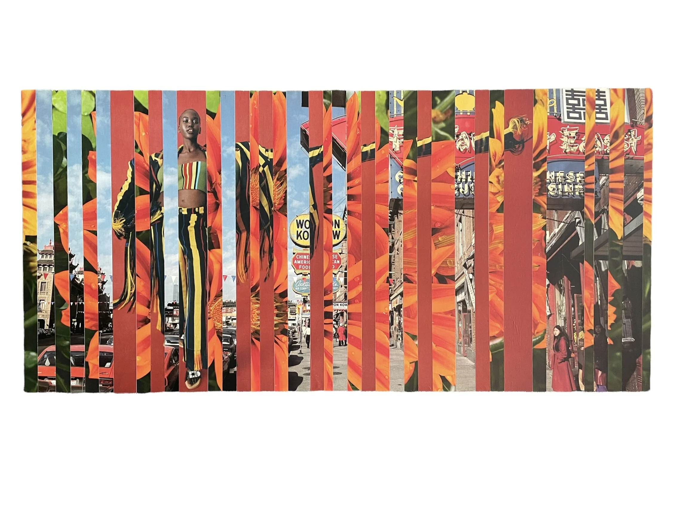 "find your groove" collage on mdf board 10.5 x 22" 2022