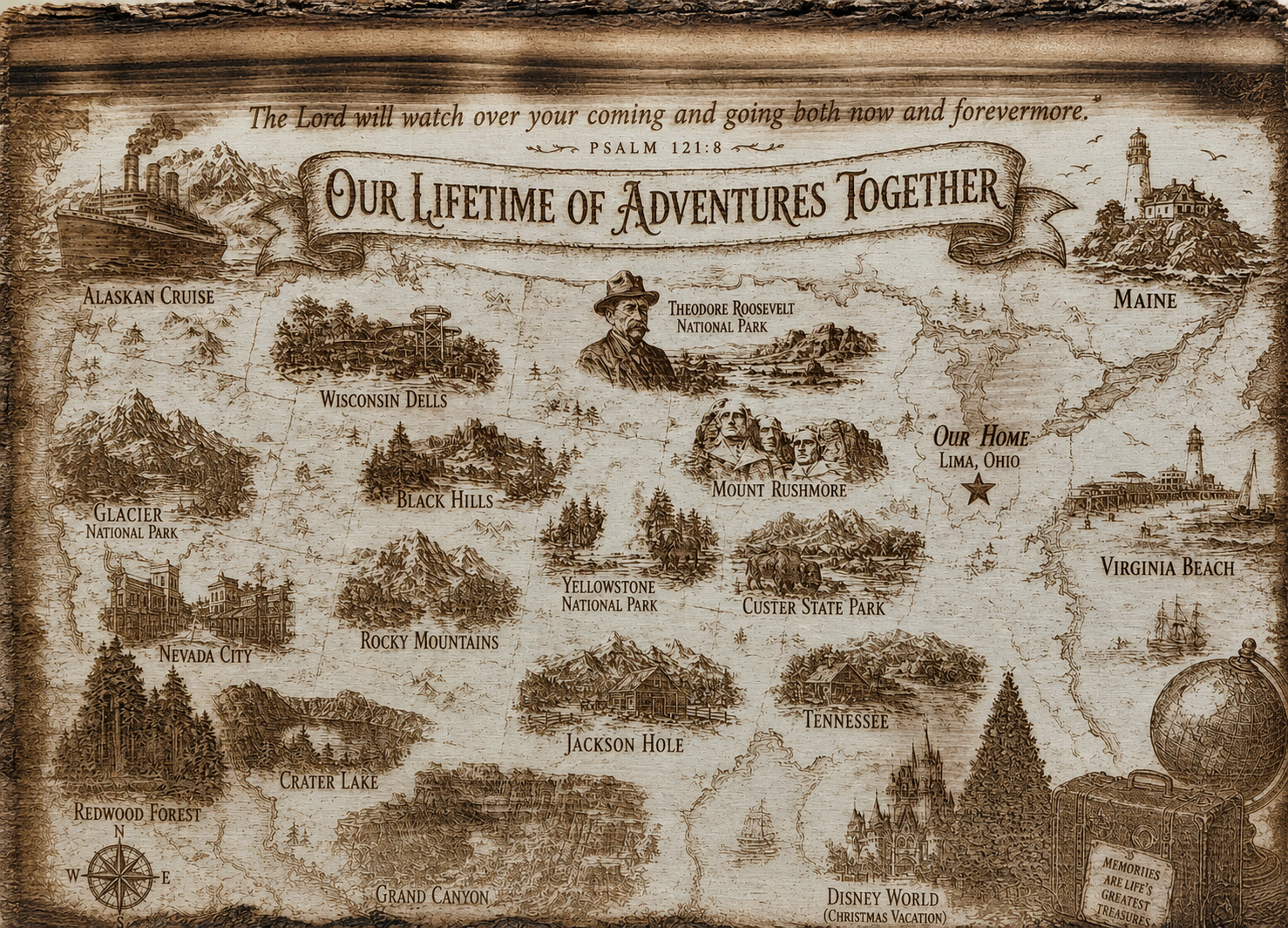 Personalized Laser-Engraved Birch Story Map