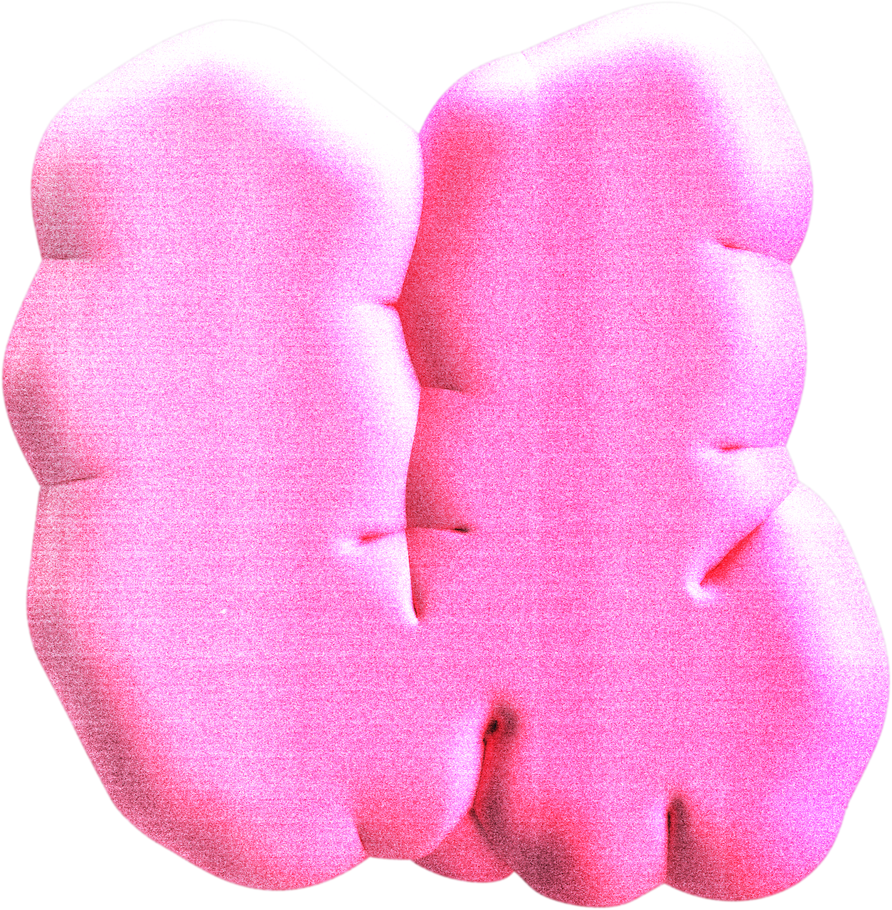 Close-up of pink chewing foam with rounded bulbous shapes and indentations, possibly a kitchen sponge or cleaning scrub.