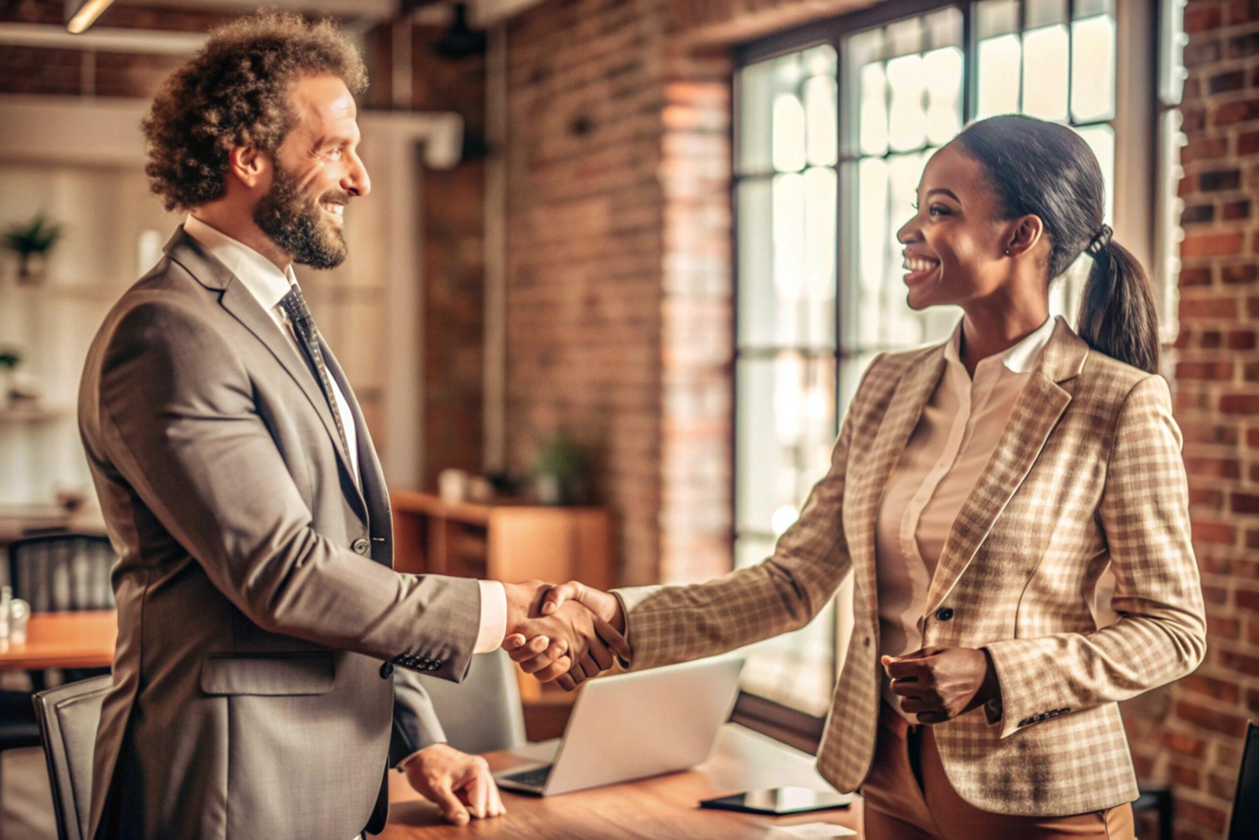 Business professional shaking hands with a customer representing trust in modern marketing and business relationships