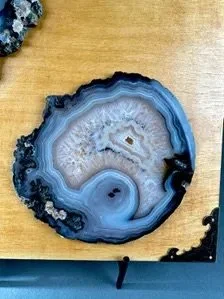 One of a kind natural agate mineral artwork with two agate slices and decorative corner details