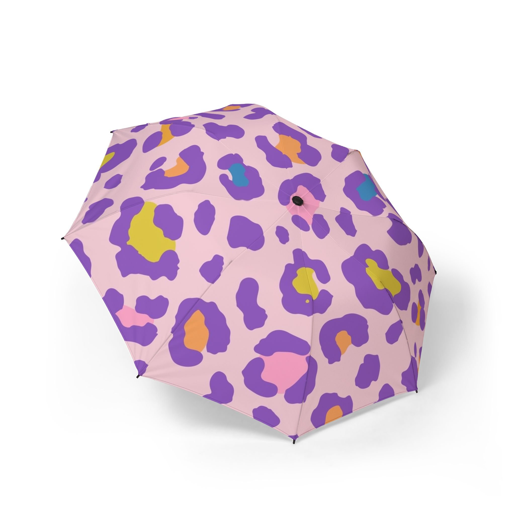 Compact Foldable Umbrella — Pink & Purple Leopard Print