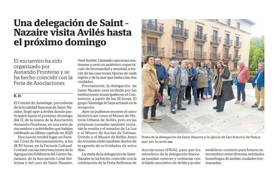 Article de La Voz de Avilés : une délégation de Saint-Nazaire en visite à Avilés jusqu’à dimanche