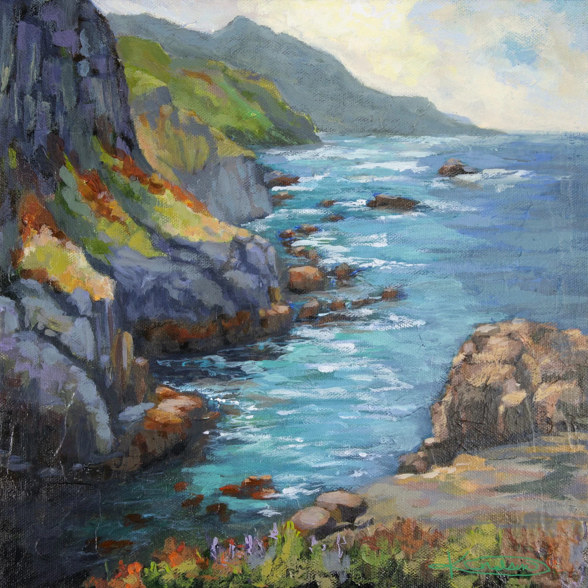 Oceanside Retreat - Acrylic on canvas, 12" x 12"